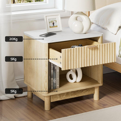 Bedside Table Nightstand 1 Drawer Shelves - Pine