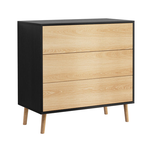 3 Chest of Drawers Dresser Table - Black & Pine