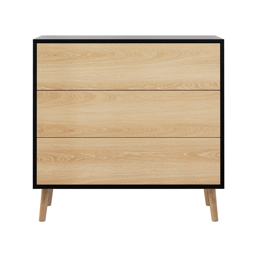 3 Chest of Drawers Dresser Table - Black & Pine