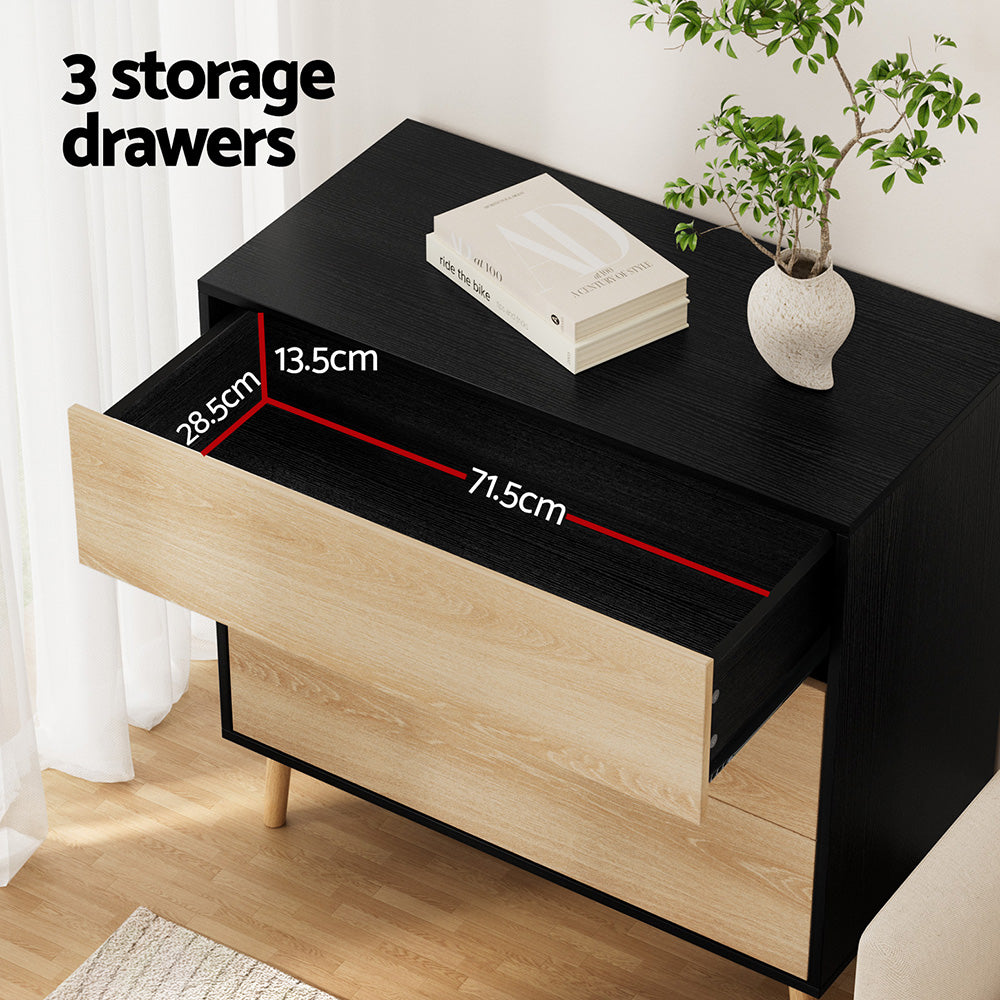 3 Chest of Drawers Dresser Table - Black & Pine