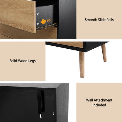 3 Chest of Drawers Dresser Table - Black & Pine