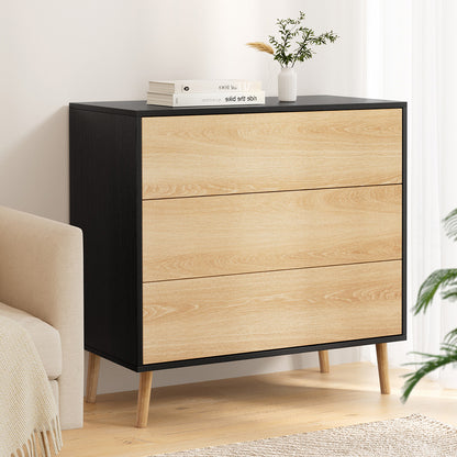 3 Chest of Drawers Dresser Table - Black & Pine