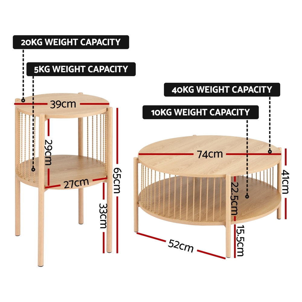 Round Wood Coffee Table 2-Tier