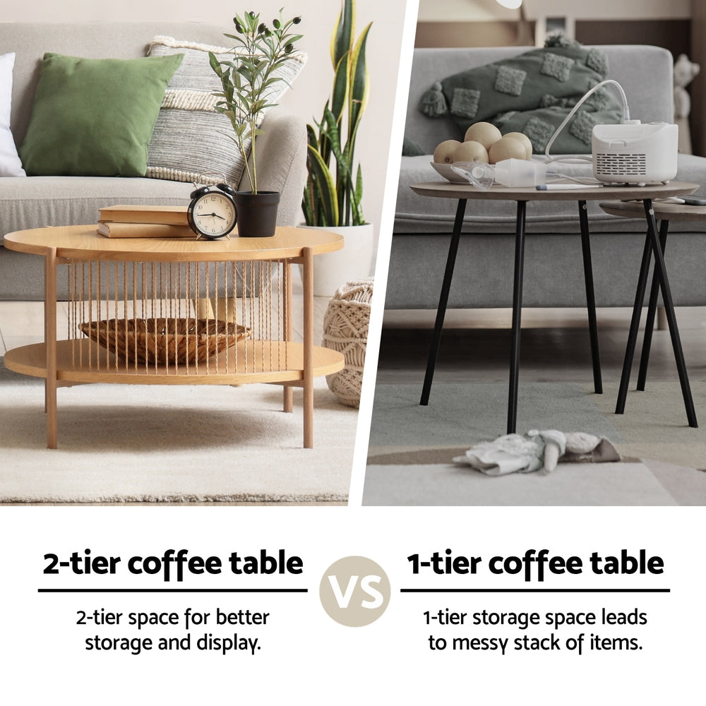 Round Wood Coffee Table 2-Tier