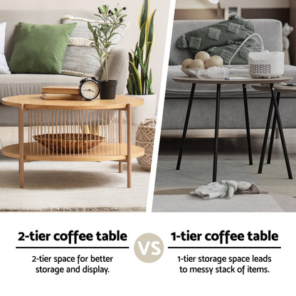 Round Wood Coffee Table 2-Tier