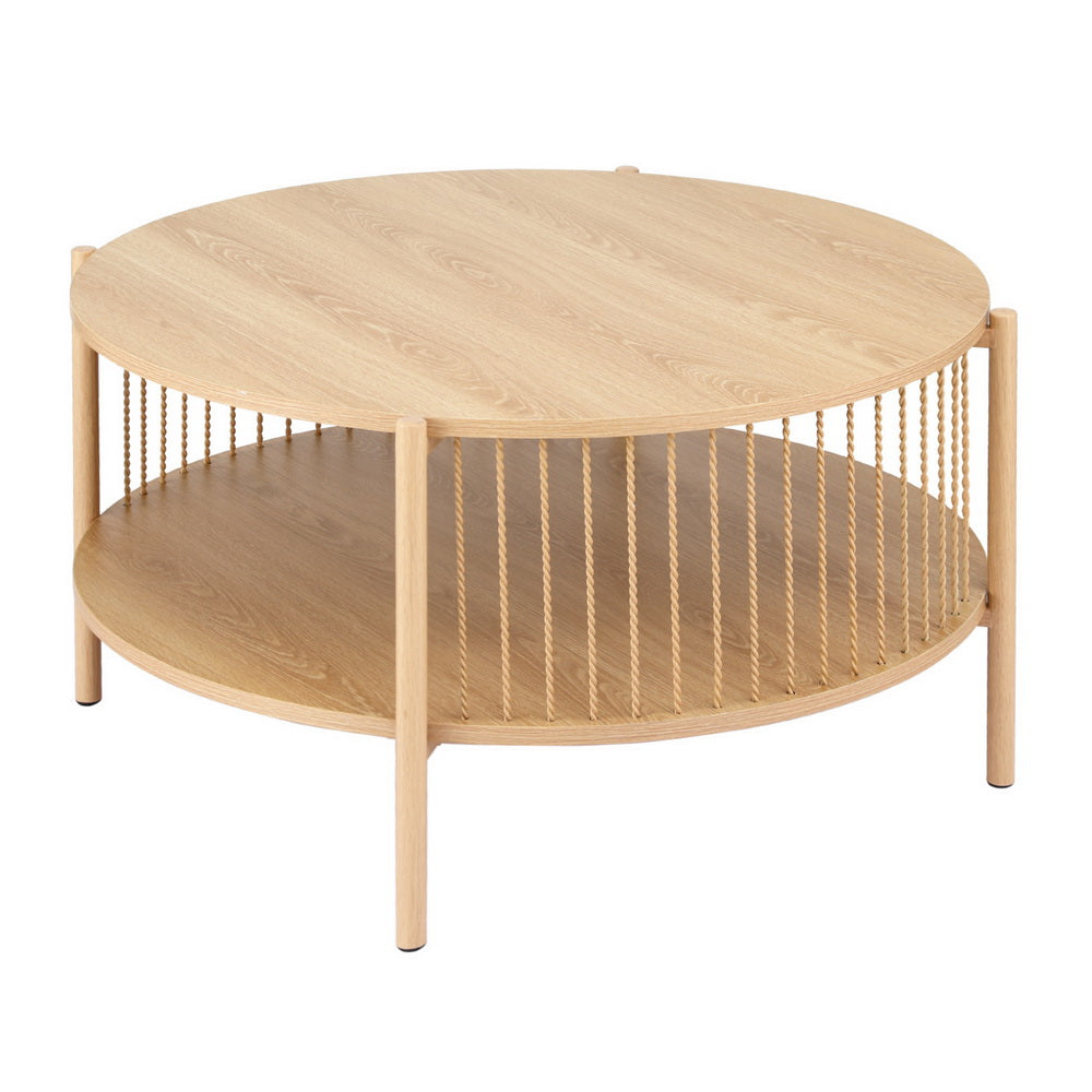 Round Wood Coffee Table 2-Tier