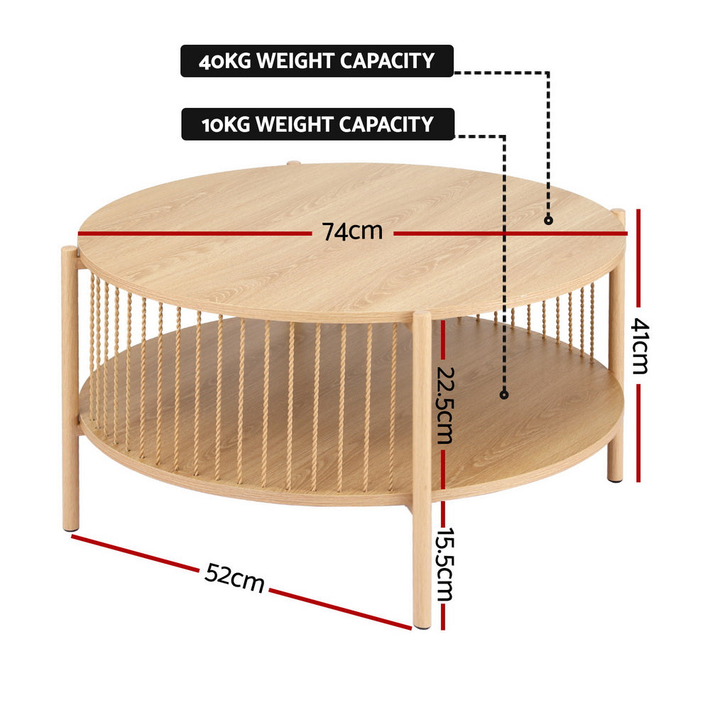 Round Wood Coffee Table 2-Tier