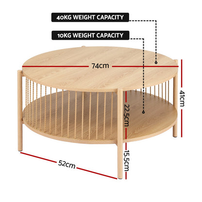 Round Wood Coffee Table 2-Tier