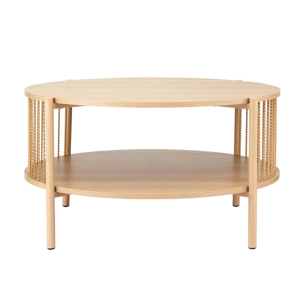 Round Wood Coffee Table 2-Tier