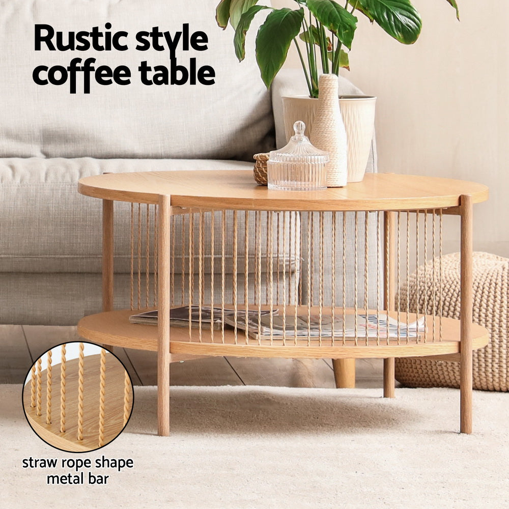 Round Wood Coffee Table 2-Tier