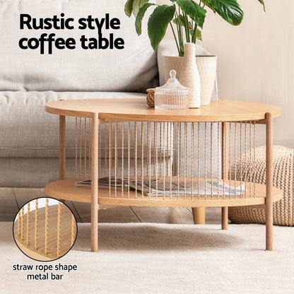 Round Wood Coffee Table 2-Tier