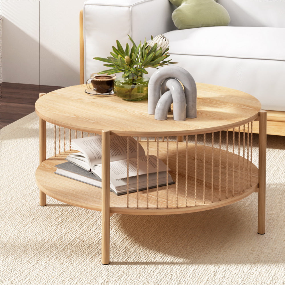 Round Wood Coffee Table 2-Tier