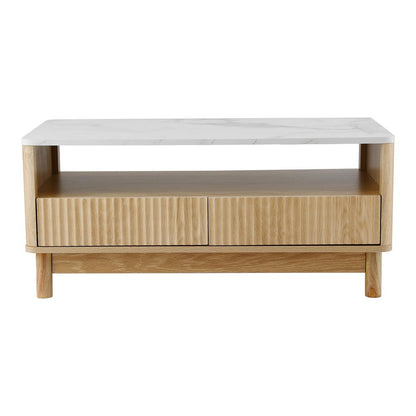 Marble Effect Coffee Table Drawer Shelf Wood & White