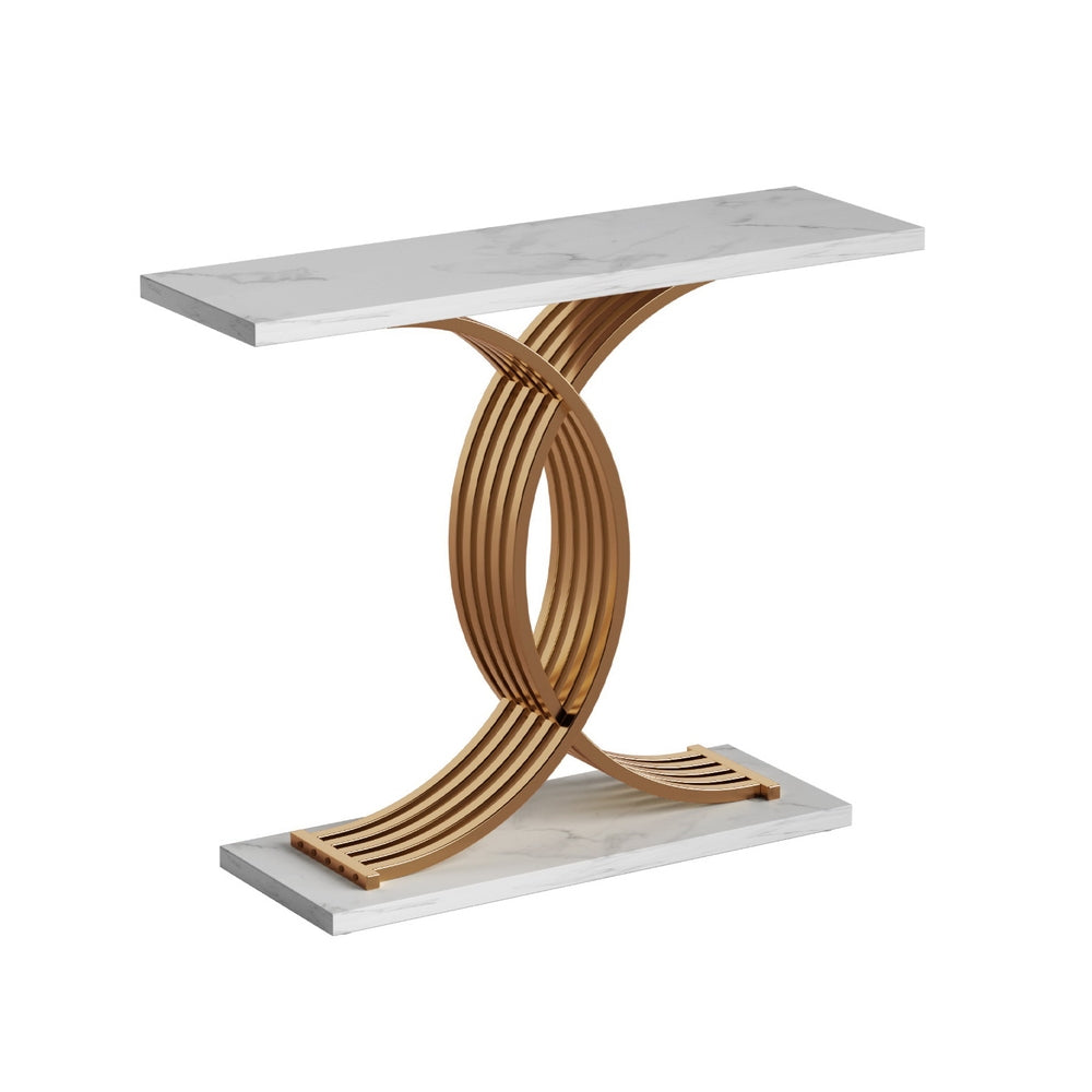 Console Table Marble Effect - White & Gold