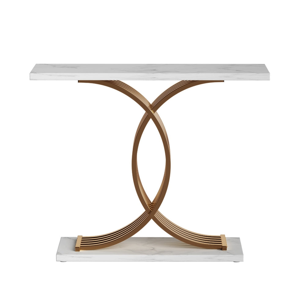 Console Table Marble Effect - White & Gold