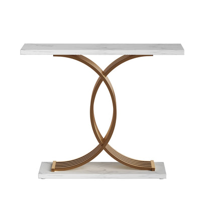 Console Table Marble Effect - White & Gold