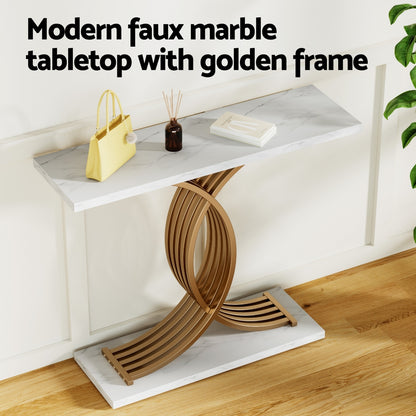 Console Table Marble Effect - White & Gold