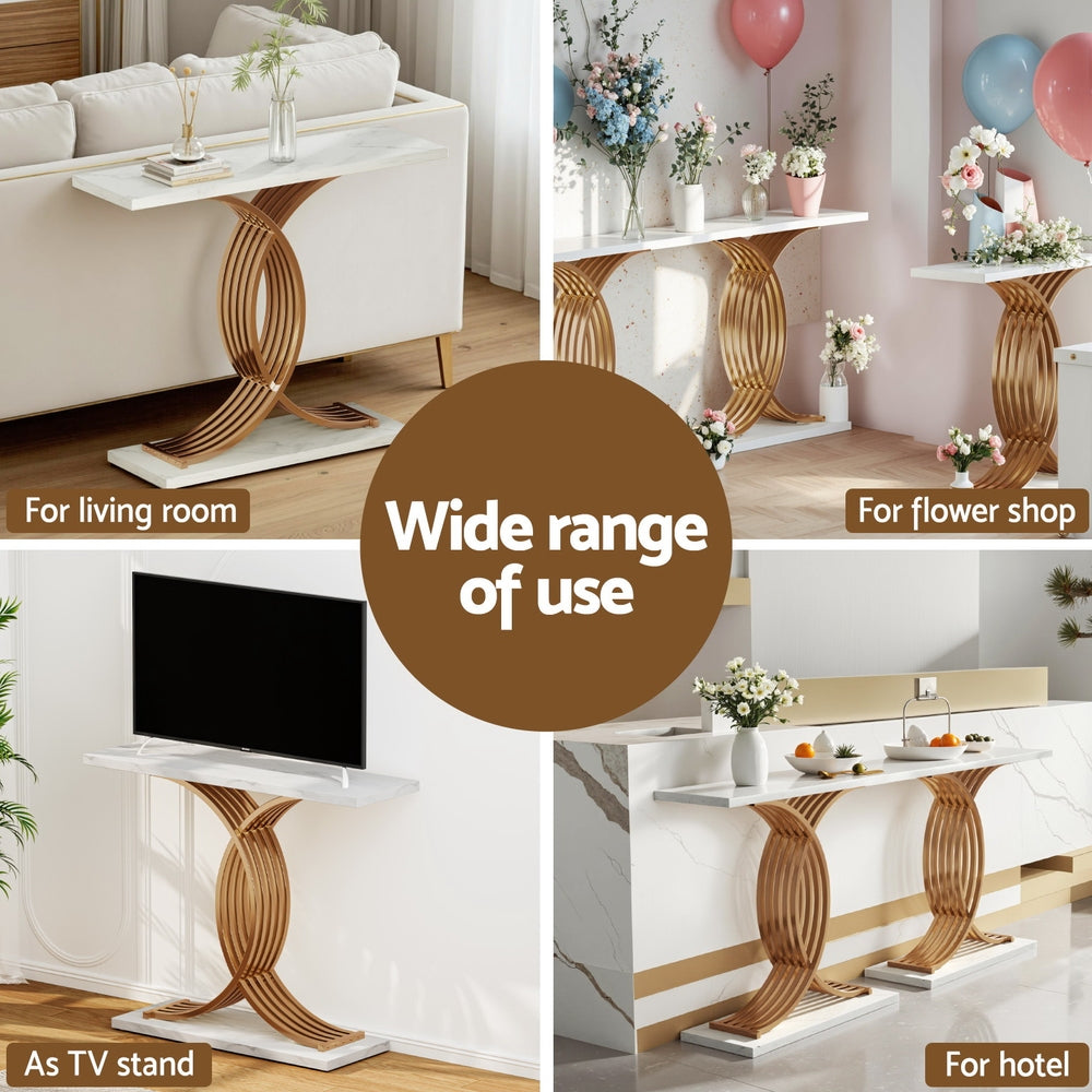 Console Table Marble Effect - White & Gold