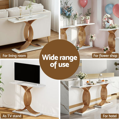 Console Table Marble Effect - White & Gold