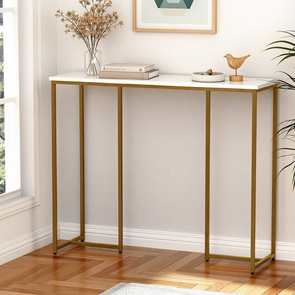 Console Table Marble Effect - White & Gold