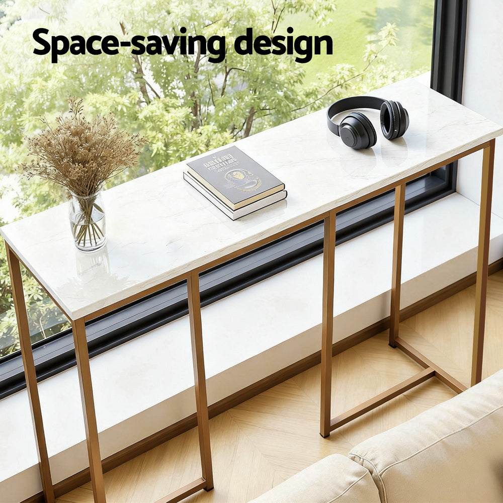 Console Table Marble Effect - White & Gold