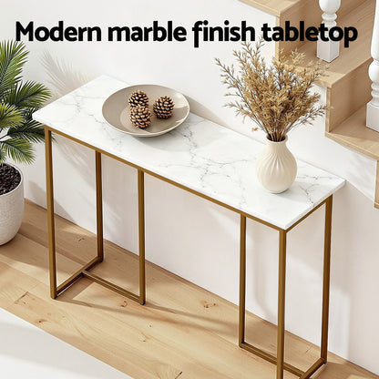 Console Table Marble Effect - White & Gold