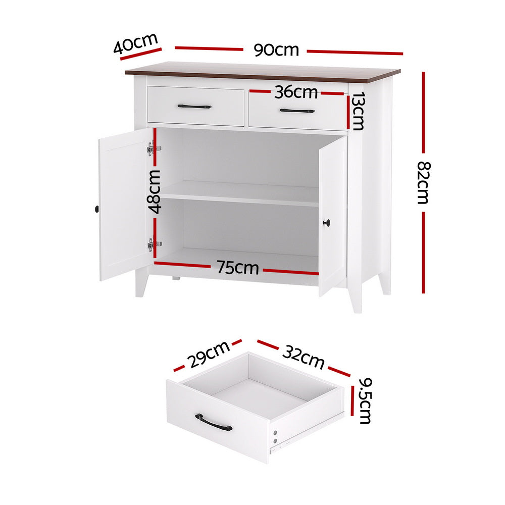 Buffet Sideboard Storage Cabinet 2 Drawers - White