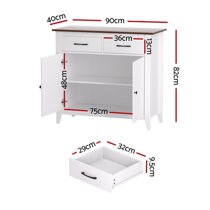 Buffet Sideboard Storage Cabinet 2 Drawers - White
