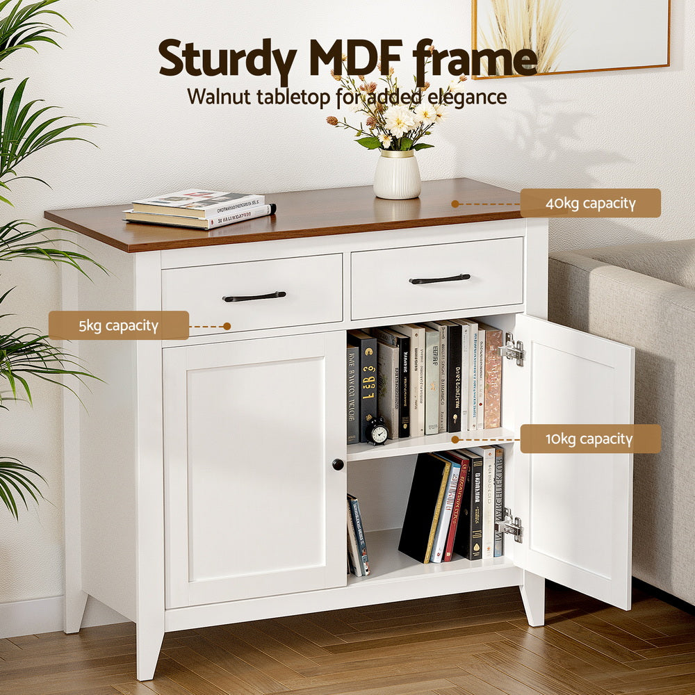 Buffet Sideboard Storage Cabinet 2 Drawers - White