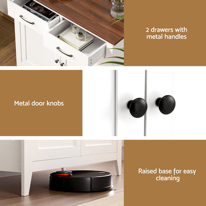 Buffet Sideboard Storage Cabinet 2 Drawers - White