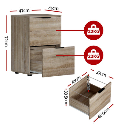 2 Drawer Filing Cabinet - Oak
