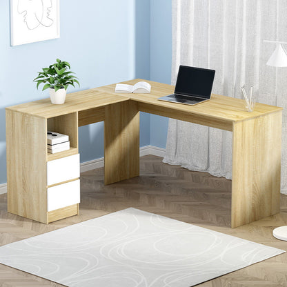 Computer Desk Drawer Cabinet L-Shape 136CM - Oak