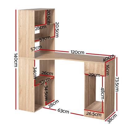 Computer Desk Bookshelf Drawer Cabinet 120CM - Oak