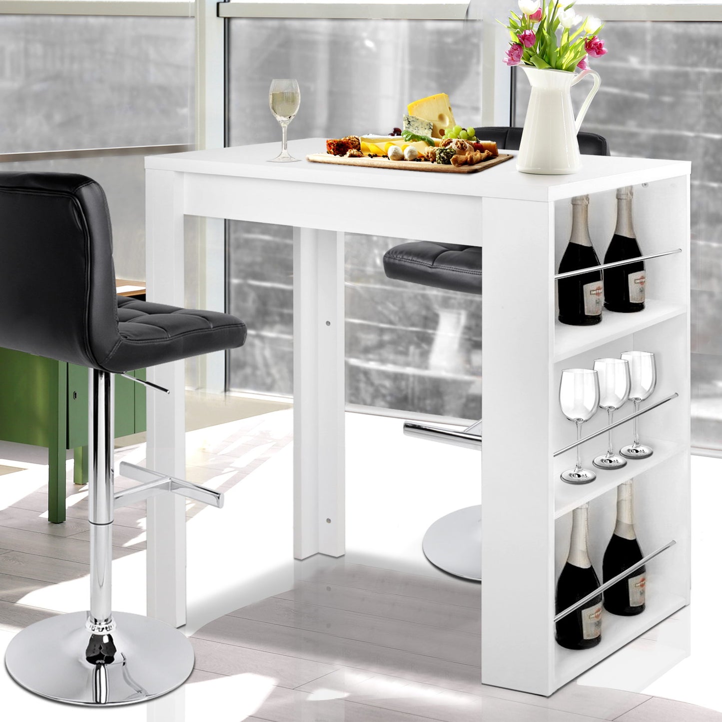 Bar Table 3-tier Storage Shelves - White