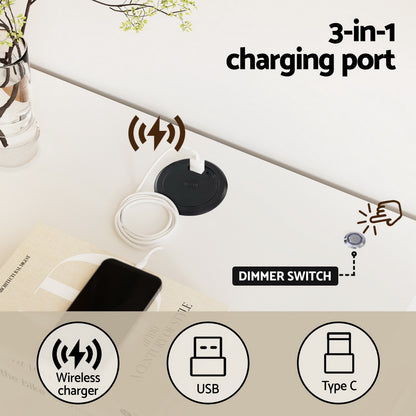 Ada Smart Bedside Table LED Wireless Charging - White