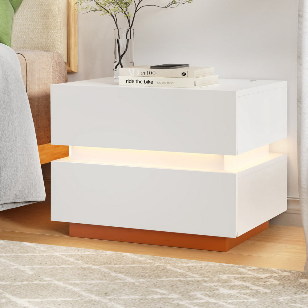 Ada Smart Bedside Table LED Wireless Charging - White