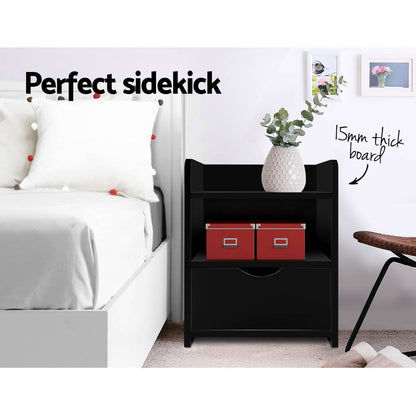Fara Bedside Table 1 Drawer with Shelf - Black