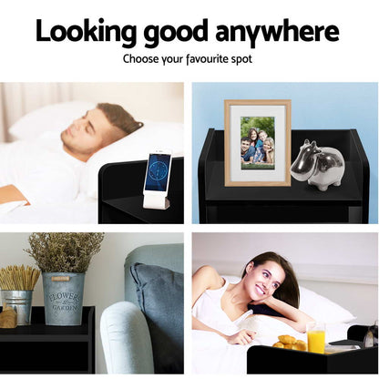 Fara Bedside Table 1 Drawer with Shelf - Black