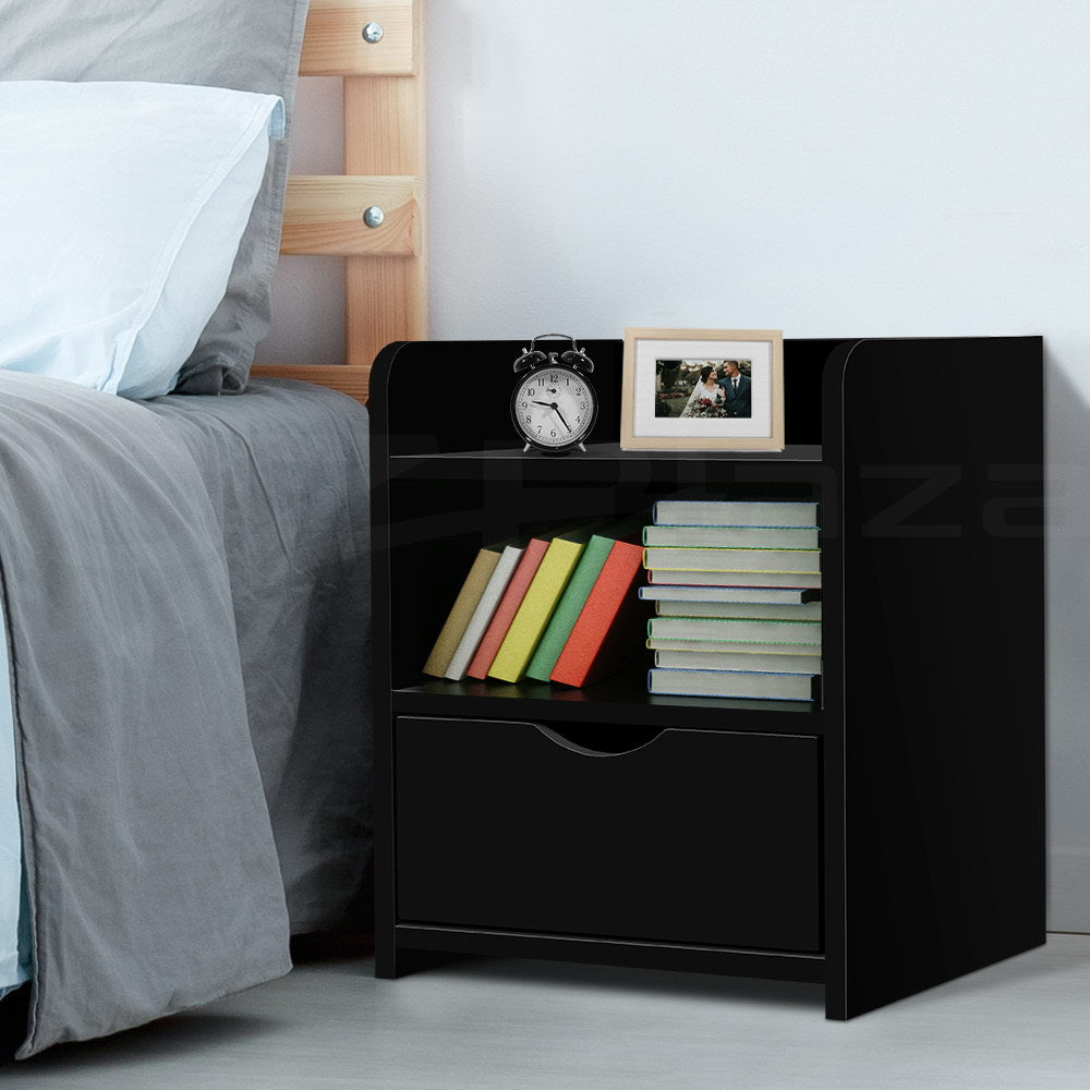 Fara Bedside Table 1 Drawer with Shelf - Black