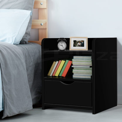 Fara Bedside Table 1 Drawer with Shelf - Black