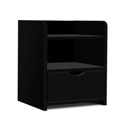 Fara Bedside Table 1 Drawer with Shelf - Black