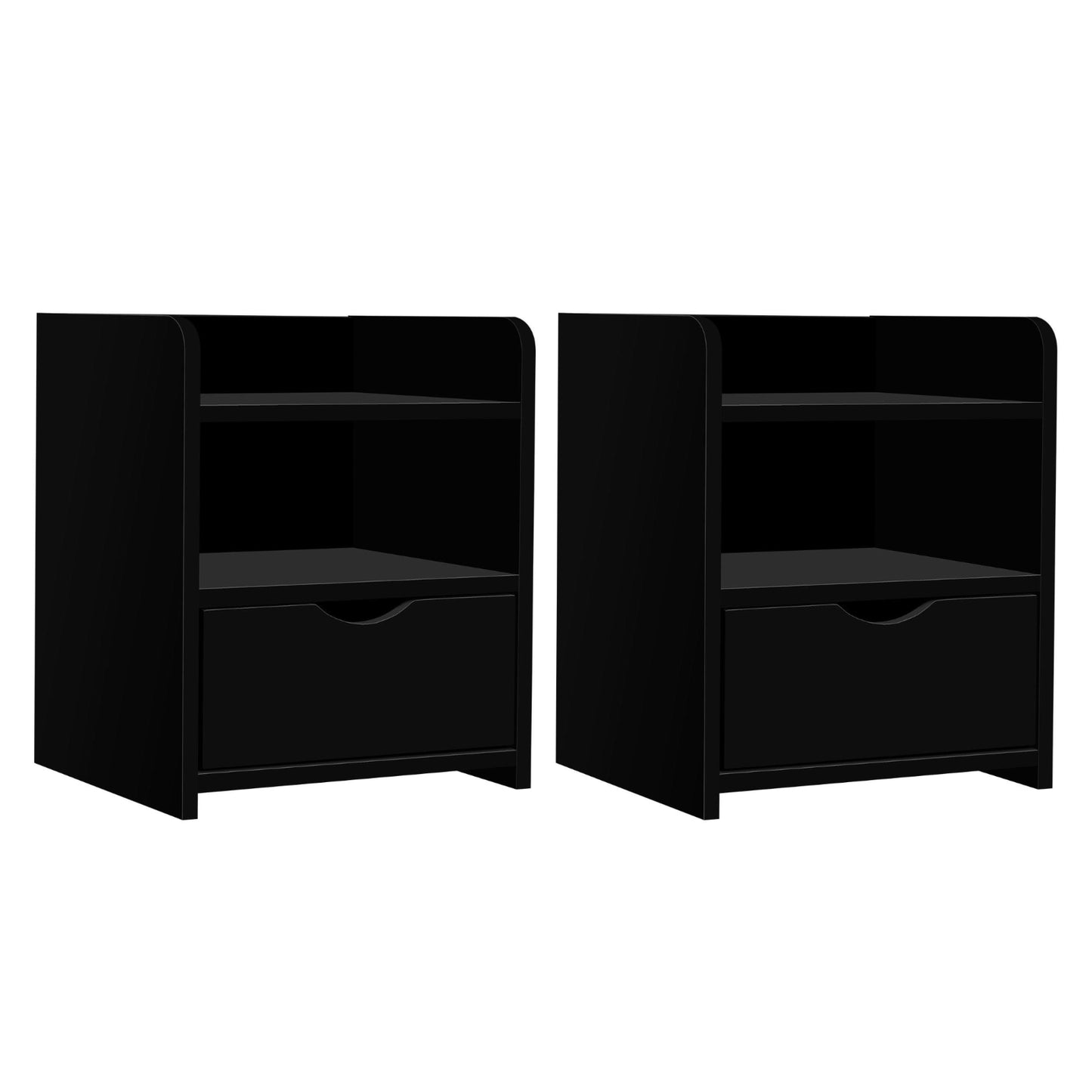Set of 2 Fara Bedside Table 1 Drawer with Shelf - Black