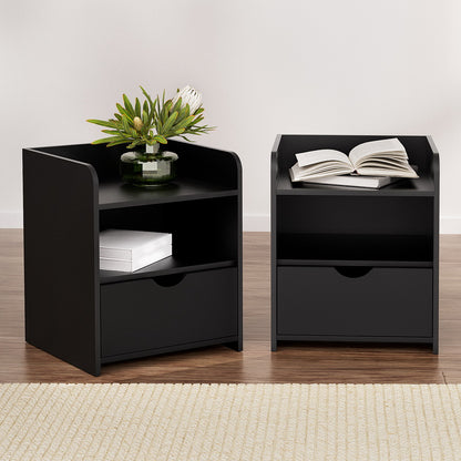 Set of 2 Fara Bedside Table 1 Drawer with Shelf - Black