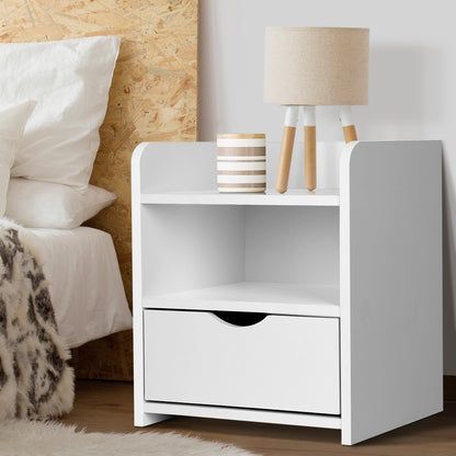 Fara Bedside Table 1 Drawer with Shelf - White