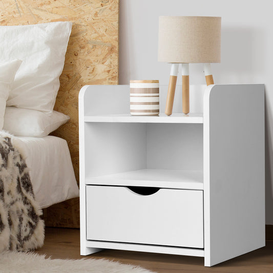 Fara Bedside Table 1 Drawer with Shelf - White