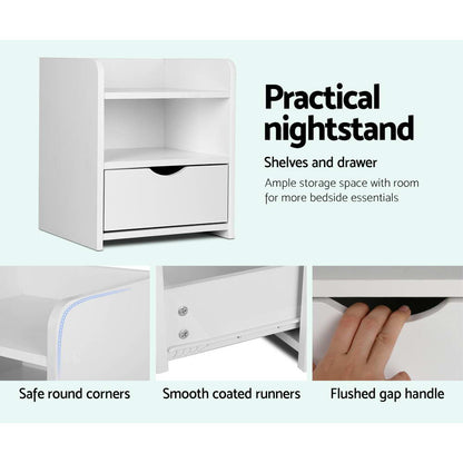 Fara Bedside Table 1 Drawer with Shelf - White