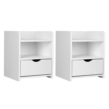 Set of 2 Fara Bedside Table 1 Drawer with Shelf - White
