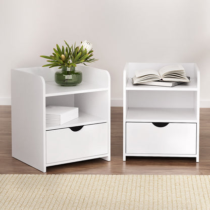 Set of 2 Fara Bedside Table 1 Drawer with Shelf - White