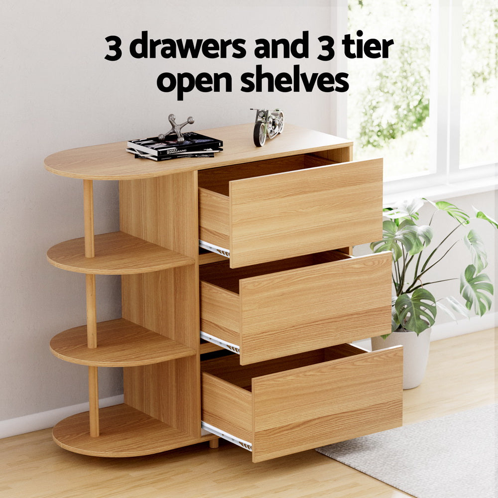 Chest of 3 Drawers Storage Cabinet 3 Shelves - Pine