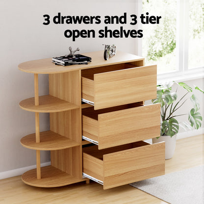 Chest of 3 Drawers Storage Cabinet 3 Shelves - Pine